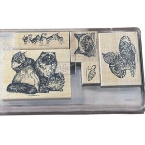 Stampin' Up Fancy Felines Rubber Stamp Set of 5 NO YARN STAMP Wood Mounted